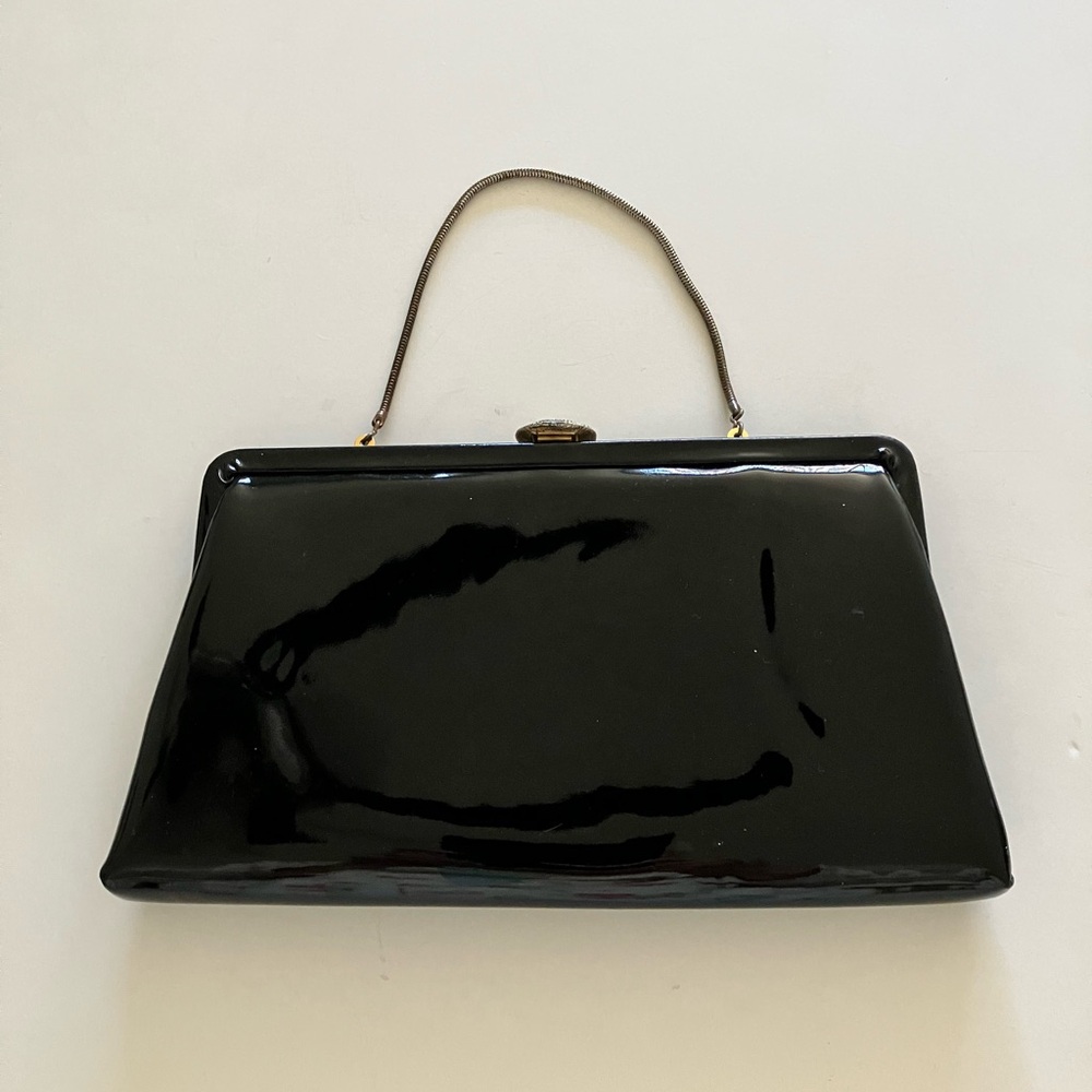 Vintage Black Patent Leather Clutch Purse by Bobbie Jerome
